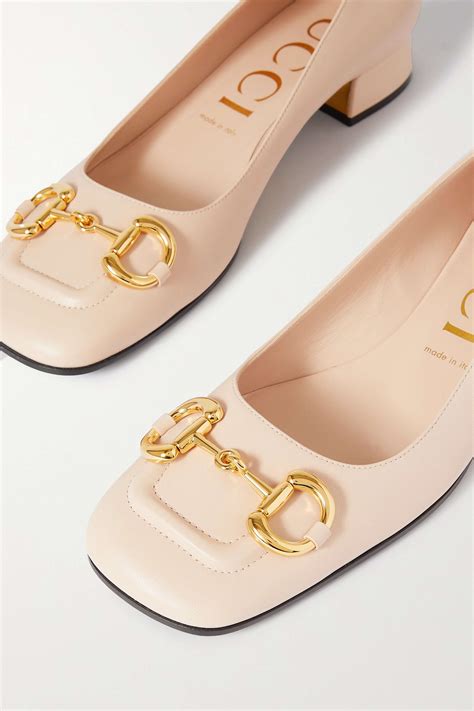 gucci baby horsebit-detailed leather pumps|Gucci open toe pumps.